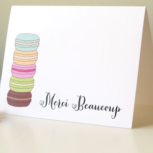 Adorabile Merci Beaucoup French Macaron / Biglietti e buste piegati / Set di biglietti di auguri / Grazie stampati / Cancelleria Macaron / Cancelleria
