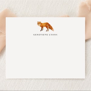 Personalized Custom Fox Stationery Stationary Monogram Flat Note Cards Envelopes Printed Thank You Fox Lover Gift Set image 1