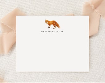 Personalized Custom Fox Stationery | Stationary | Monogram | Flat Note Cards + Envelopes | Printed Thank You | Fox Lover Gift Set