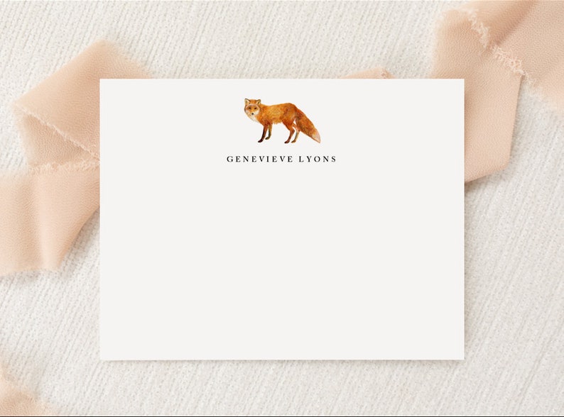 Personalized Custom Fox Stationery Stationary Monogram Flat Note Cards Envelopes Printed Thank You Fox Lover Gift Set image 1