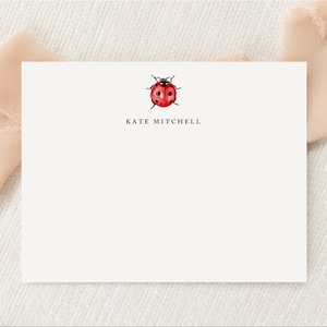 Personalisiertes benutzerdefiniertes Marienkäfer-Briefpapier | Briefpapier | Monogramm | Flache Grußkarten + Umschläge | Gedruckt Vielen Dank | Lady Juni Bug Liebhaber Geschenk