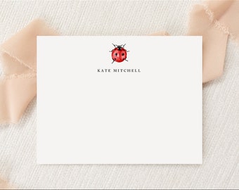 Personalized Custom Ladybug Stationery | Stationary | Monogram | Flat Note Cards + Envelopes | Printed Thank You | Lady June Bug Lover Gift
