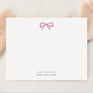 Personalisierte benutzerdefinierte Babyparty Danke Briefpapier | Briefpapier | Monogramm | Flache Grußkarten Umschläge | Gedruckt Vielen Dank | Girl Pink Bow
