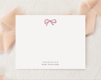 Personalized Custom Baby Shower Thank You Stationery | Stationary | Monogram | Flat Note Cards Envelopes | Printed Thank You | Girl Pink Bow