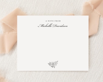 Papelería personalizada con diseño floral de rosas / Papelería / Monograma / Tarjetas y sobres planos / Tarjetas de agradecimiento impresas / Regalo para enviar por correo postal