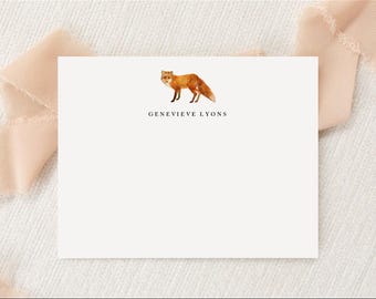 Papelería personalizada con diseño de zorro / Papelería / Monograma / Tarjetas planas + Sobres / Tarjetas de agradecimiento impresas / Set de regalo para amantes de los zorros