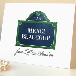 Cartello stradale personalizzato Merci Beaucoup Paris / Biglietti piegati, buste / Set di biglietti di auguri / Grazie stampato / Cancelleria francese / Cancelleria