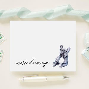 Entzückende französische Bulldogge Merci Beaucoup | Klappkarten und Umschläge | Grußkarten-Set | Gedruckt Vielen Dank | Stier Hund | Frenchie