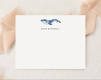 Personalized Custom Whale Stationery | Stationary | Monogram | Flat Note Cards + Envelopes | Printed Thank You | Ocean Lover