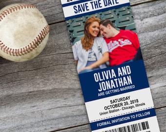Printable Sports Ticket Save The Date Wedding Announcement Invitation - Football, Baseball, Basketball, Soccer, Hockey