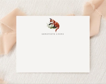 Papelería personalizada con diseño de zorro / Papelería / Monograma / Tarjetas planas + Sobres / Tarjetas de agradecimiento impresas / Set de regalo para amantes de los zorros