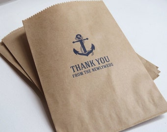 Set of 25 Personalized Custom Nautical Anchor Wedding Favor Treat Bags - Candy Buffet, Donut, Cookie, Popcorn - Wedding, Bridal, Baby Shower