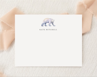 Personalized Custom Polar Bear Lover Stationery | Stationary | Monogram | Flat Note Cards + Envelopes | Printed Thank You | Gift