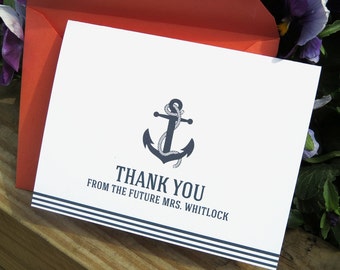 Customizable Nautical Bridal Shower, Bachelorette, Newlywed, Wedding Thank You Card Set