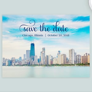 Chicago Skyline Windy City Wedding Save The Date Wedding Announcement Printed Cards