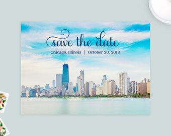 Chicago Skyline Windy City Wedding Save The Date Wedding Announcement Printed Cards