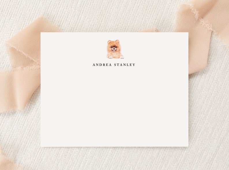 Personalized Custom Pomeranian Dog Stationery Stationary Monogram Flat Note Cards and Envelopes Printed Thank You Snail Mail Gift image 1