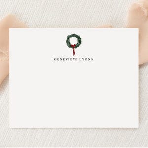 Personalized Custom Christmas Wreath Holiday Stationery | Stationary | Monogram | Flat Note Cards | Printed Thank You | Winter Holiday Tree