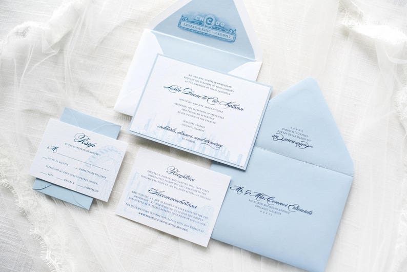 INVITATION SAMPLE Chicago Skyline Layered Wedding Invitation Etsy