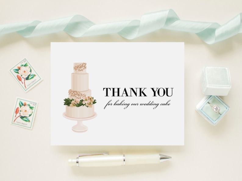 Thank You For Baking Our Wedding Cake Thank You Card for Your Wedding Cake Baker or Bakery On Your Wedding Day