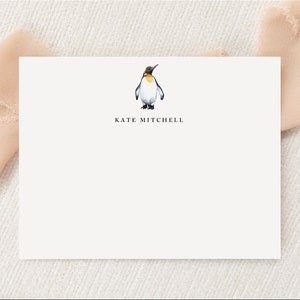 Papelería personalizada para amantes de los pingüinos / Papelería / Monograma / Tarjetas planas + Sobres / Agradecimiento impreso / Observador de aves