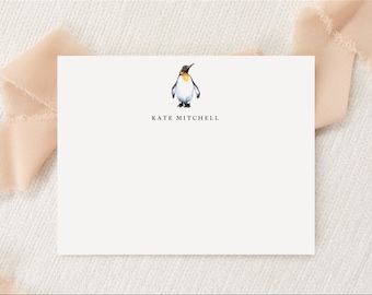 Personalized Custom Penguin Lover Stationery | Stationary | Monogram | Flat Note Cards + Envelopes | Printed Thank You | Bird Watcher