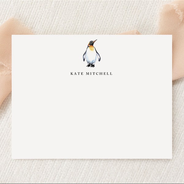 Personalized Custom Penguin Lover Stationery | Stationary | Monogram | Flat Note Cards + Envelopes | Printed Thank You | Bird Watcher