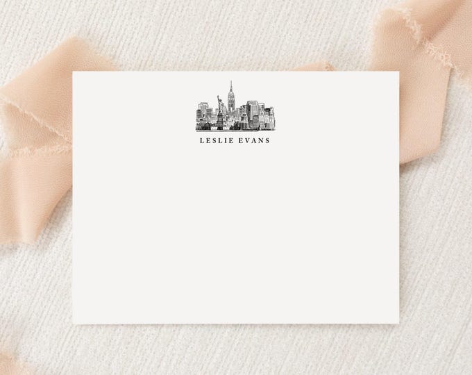 Personalized Custom New York City Skyline Stationery | Stationary | NYC Monogram | Flat Note Cards Envelopes | Thank You Cards | Snail Mail