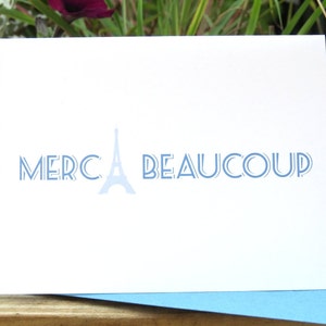 Torre Eiffel di Parigi personalizzata / Biglietti piegati, buste / Set di biglietti di auguri / Grazie stampati / Cancelleria francese / Merci Beaucoup