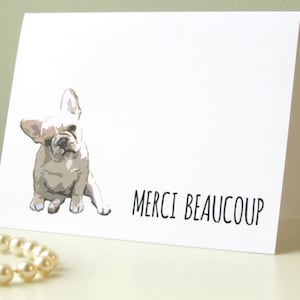 Adorabile Bulldog francese Merci Beaucoup / Biglietti e buste piegati / Set di biglietti di auguri / Grazie stampato / Bulldog / Frenchie