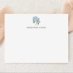 Carta da lettere personalizzata con fiori di ortensia blu / Articoli di cancelleria / Fiori / Monogramma / Biglietti di ringraziamento piatti / Biglietto di ringraziamento stampato / Amante del giardino