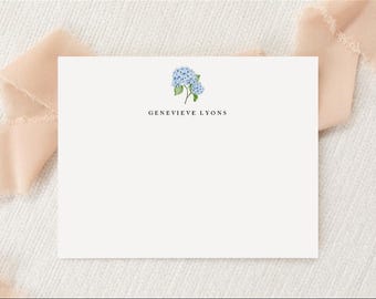 Personalisierte Briefpapier-Sets mit blauem Hortensienmuster | Briefpapier | Blumen | Monogramm | Flache Notizkarten | Gedruckte Dankeskarten | Für Gartenliebhaber