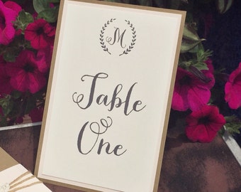 Rustic Chic Wedding Table Numbers with Monogram Letter