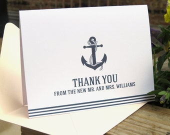 Customizable Nautical Bridal Shower, Bachelorette, Newlywed, Wedding Thank You Card Set