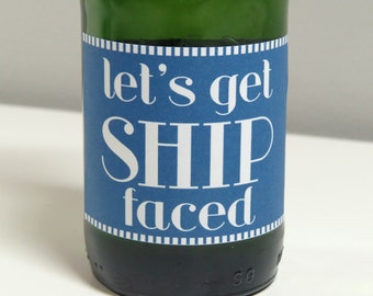 Nautical Bachelorette Party Let's Get Ship Faced Mini Champagne Bottle Labels - Wedding Party Wine Labels