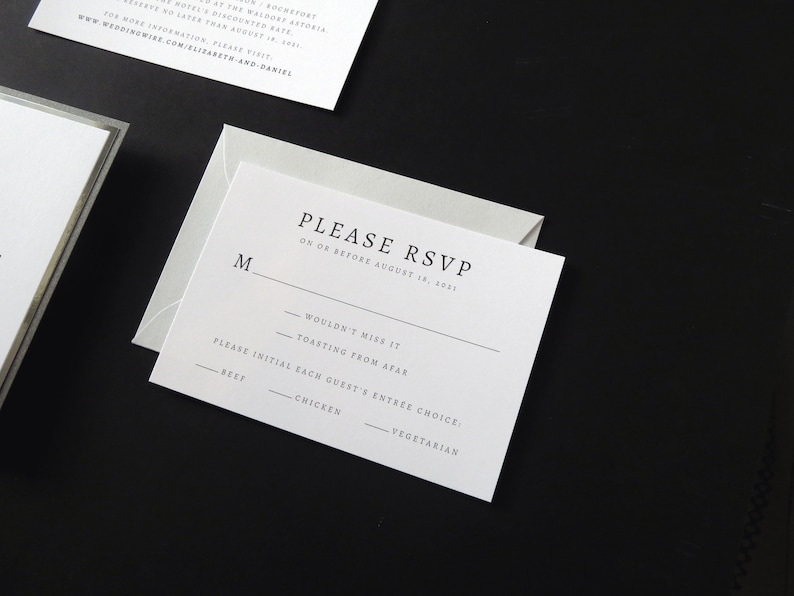 INVITATION SAMPLE Cool Grey Silver Foil Dark Grey Shimmer Formal Modern Layered Monogram Wedding Invitation in White The Aura Suite