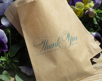 Set of 25 Personalized Custom Thank You Wedding Favor Treat Bags - Candy Buffet, Donuts, Cookies, Popcorn - Wedding, Bridal, Baby Shower