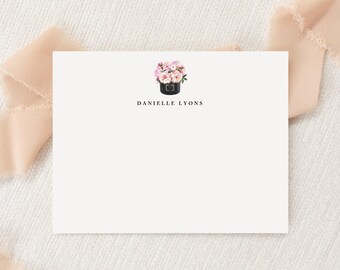 Papelería personalizada con rosas en caja / Papelería floral / Monogramas / Tarjetas planas / Tarjetas de agradecimiento impresas / Regalos para enviar por correo postal
