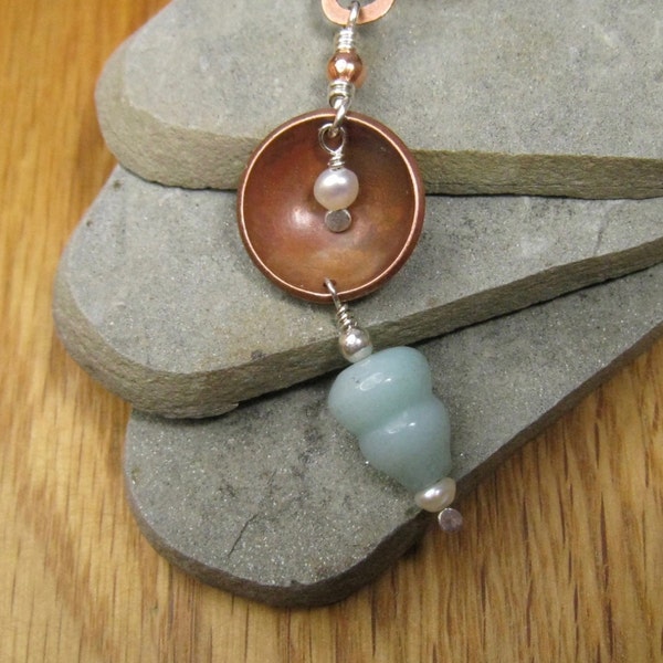 Copper Disc Pendant / Amazonite Pendant / Copper and Amazonite Necklace / Pale Blue Pendant / Artisan Necklace / Handcrafted Necklace