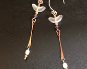 Long Earrings / White and Purple Earrings / Pearl and Crystal Earrings / Romantic Earrings / Wedding Earrings / Something2Magpie