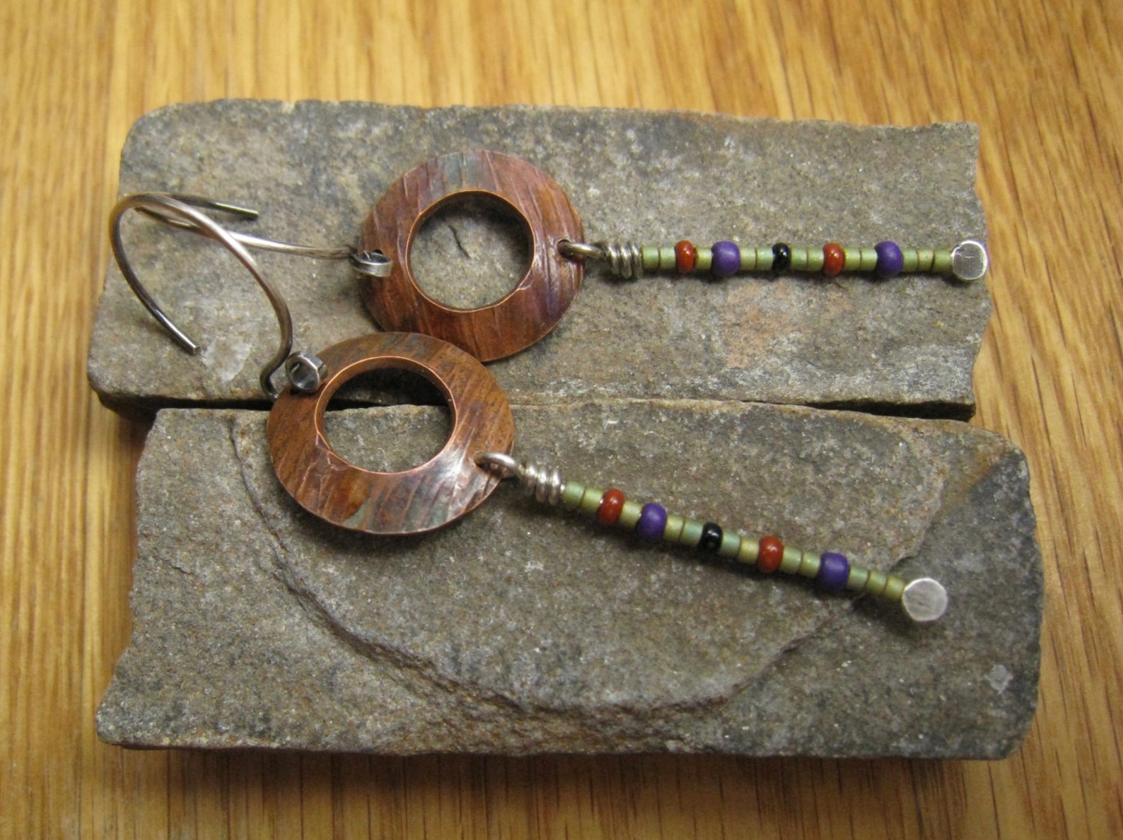 Hammered Circle Earrings / Copper Washer Earrings / Green Etsy