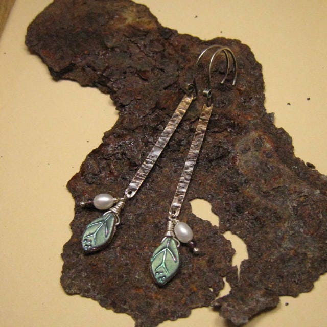 Hammered Copper Earrings / Organic Copper Earrings / Long