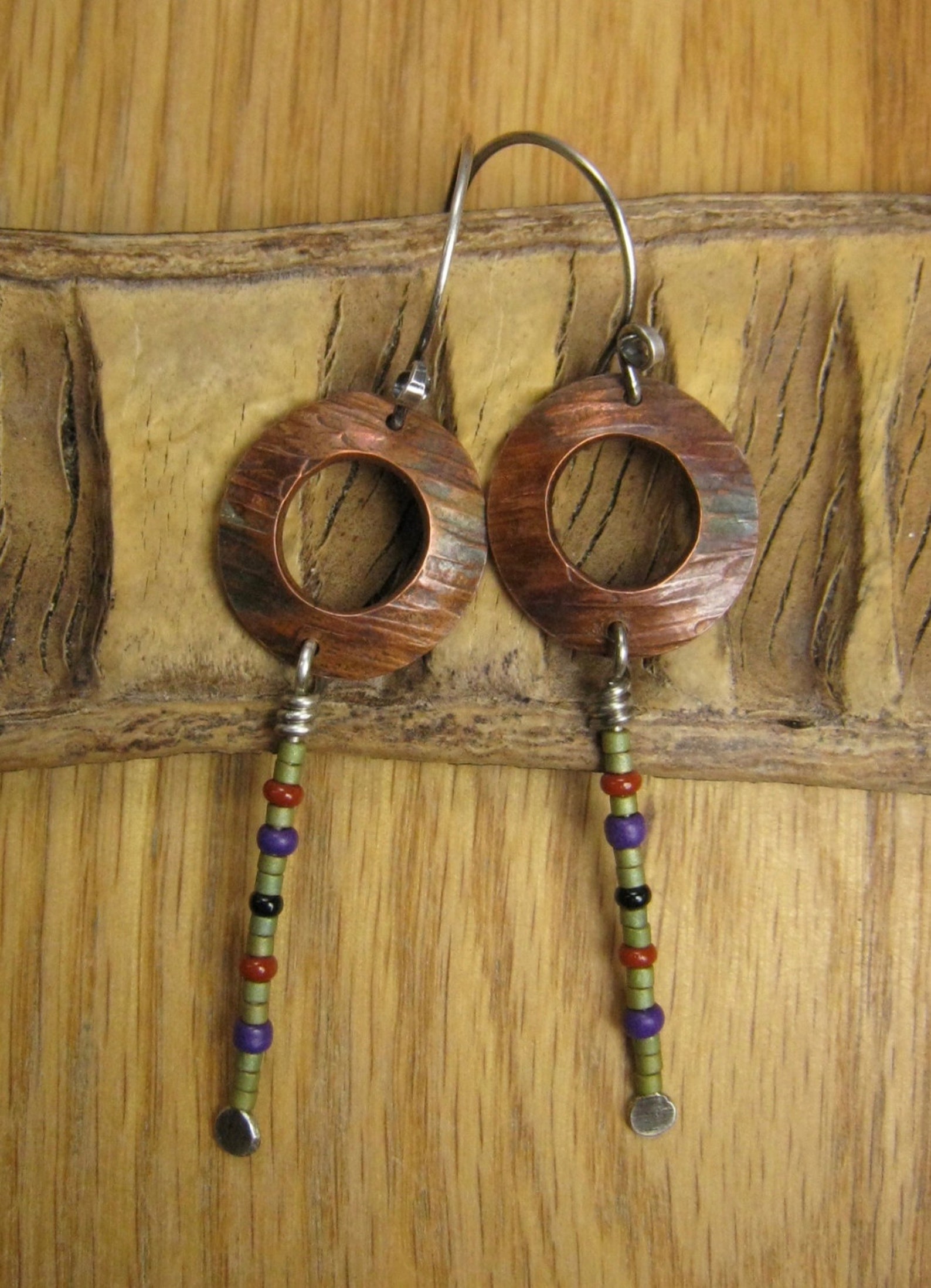 Hammered Circle Earrings / Copper Washer Earrings / Green Etsy