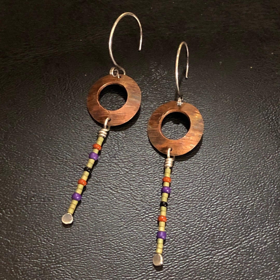 Hammered Circle Earrings / Copper Washer Earrings / Green Etsy