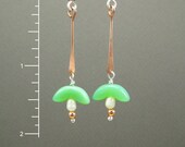 Sterling Copper Green Pearl Earrings/Spring Green Earrings/Green and Pearl Earrings/Freshwater Pearl Earrings/Spring Green and Copper