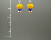 Short Yellow and Blue Sterling Earrings / Mustard Yellow Earrings / Short Yellow and Blue Earrings / Yellow Earrings for a Young Girl