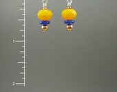 Short Yellow and Blue Sterling Earrings / Mustard Yellow Earrings / Short Yellow and Blue Earrings / Yellow Earrings for a Young Girl