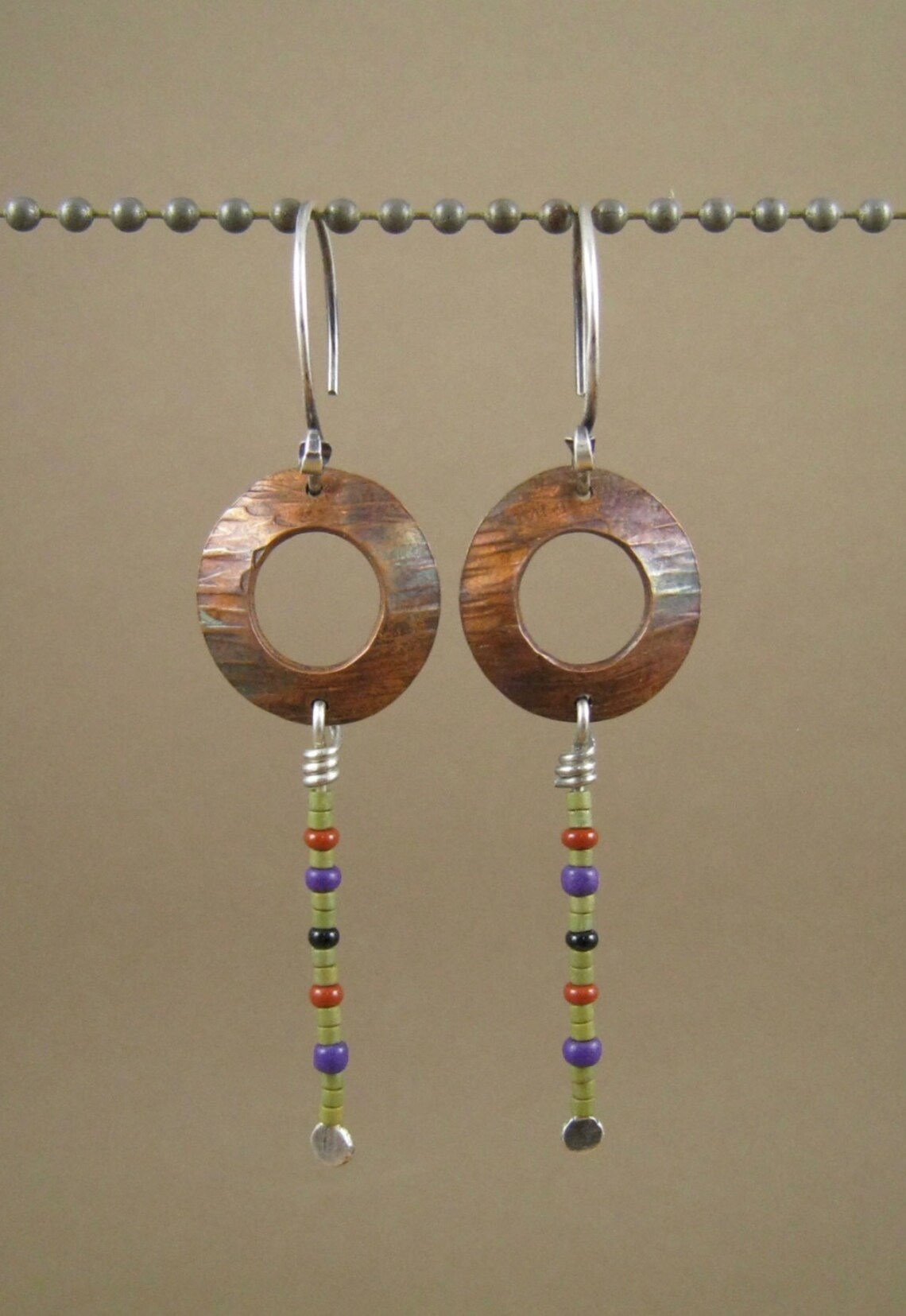 Hammered Circle Earrings / Copper Washer Earrings / Green Etsy