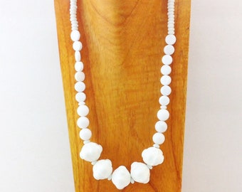 Bright white necklace with glass beads and big porcelain bobbles MADE TO ORDER