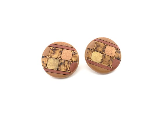 Vintage cork and leather post earrings - image 2